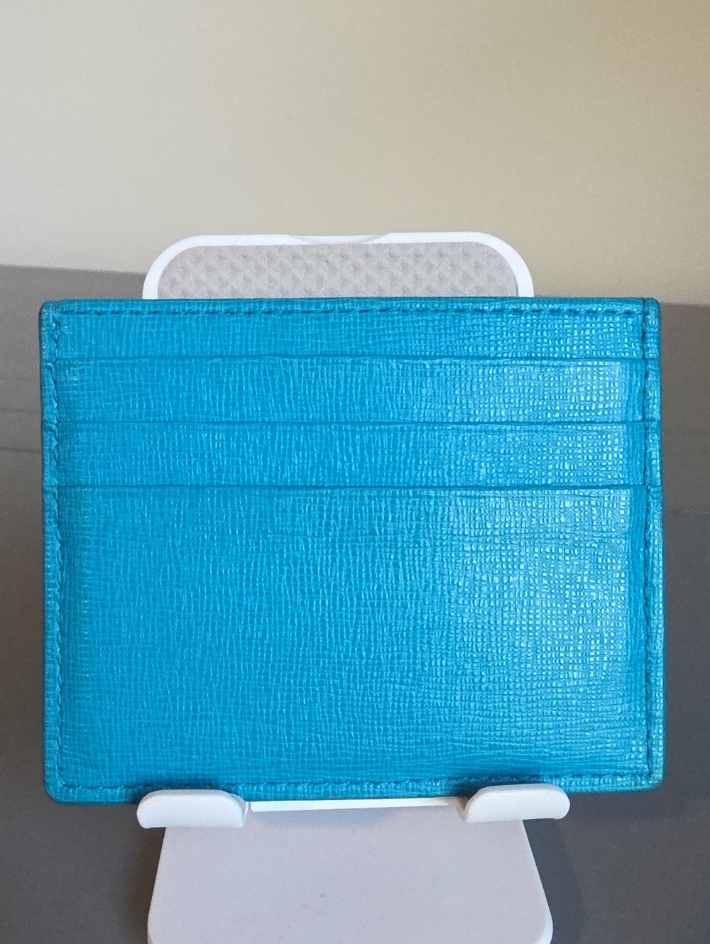 FURLA Teal Card Holder with Gold Plaque - Picture 4 of 7